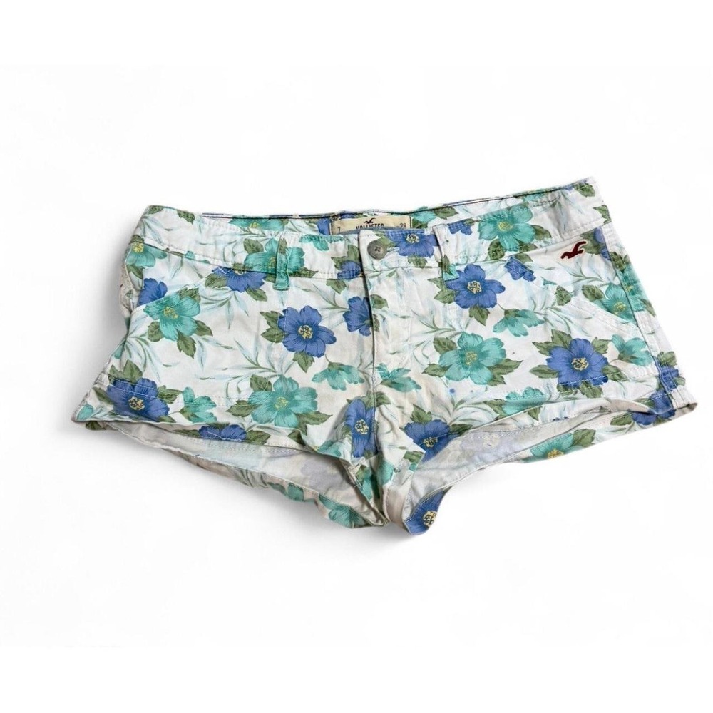 Hollister California Floral Short Shorts Womens 7 W28 Blue Green Low Rise Y2K